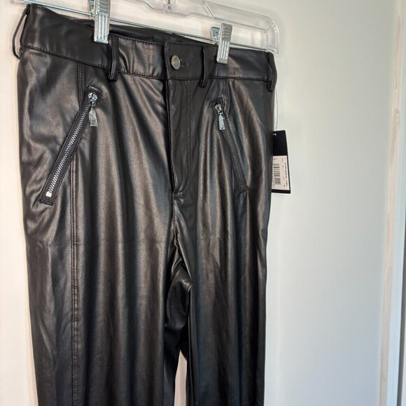 GUESS NEW Faux Leather Skinny Pants Womens 6 Black Zipper Pockets - Picture 1 of 7